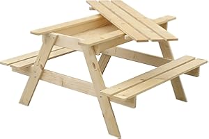 TIMBELA Kids Table - Sand Table - Wooden Table with Seats and Sandbox for Children M010-1 - H1'8 x 2‘11 x 2‘11 ft