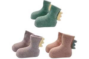 FedMois 3 Paia Calzini Invernali Antiscivolo Calze a Pantofola 3D Dinosauri Bimbi Bambini