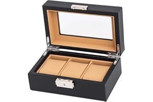SHYOSUCCE 3 Fächer Uhrenbox mit Transparent Glasdeckel und Abnehmbare Kissen