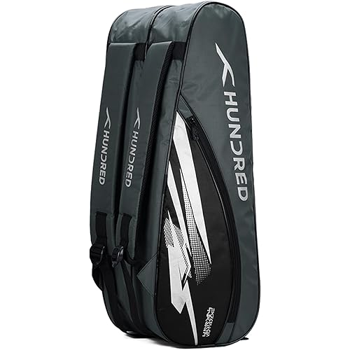 Hundred Cosmogear Badminton Kit-Bag (Dark Grey/Black)|Double Zipper|Bag with Front Zipper Pocket, Polyester