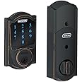 Schlage Z-Wave Connect Camelot Touchscreen Deadbolt with Built-in Alarm, Aged Bronze, BE469 CAM 716, Compatible with Alexa via SmartThings, Wink or Iris