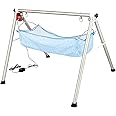 TINYTYKE Automatic Cradle for Baby - Electric Swing Cradle w/Adjustable Speed - Fully-Foldable Round Pipe Frame with Blue Simple Hammock - Palna/Jhula/Thothil for Baby Boy & Girl of 0 to 3 Years