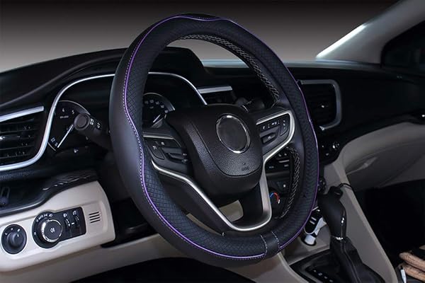 Couvre Volant de Voiture en Cuir Microfibre 38cm pour la Plupart des Voitures (Noir Pourpre)