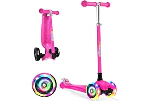 BELEEV Deluxe 3-Wheel Scooter for Kids Age 3-12, Adjustable Height, Lean to Steer, Light Up Wheels, Extra-Wide Deck