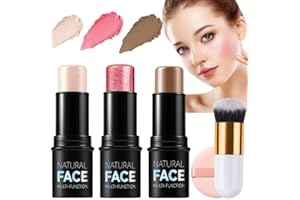 MEIRUIER 3 Pezzi Contouring Viso,Blush Stick, Contour Highlighter, Bacchetta di Bellezza per Fard, Impermeabile Leggero Stick di Trucco, Finitura Naturale Liscia A Lunga Durata (BLUSH, A)