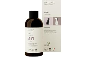 Natural Derma Pet Shampoo Universale Tutti i Manti per Cani e Gatti – Delicato e Lenitivo con Estratto di Camomilla per Pelo Morbido e Lucente – 200 ml – Made in Italy – 100% Vegan