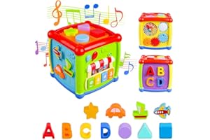 AiTuiTui Música Cubo de Actividades, 6 en 1 Incluye Caja de música Bloques Reloj Habilidades Motoras Juguetes Educativos con luz de Sonido de 18 Meses Regalo para bebés Niños
