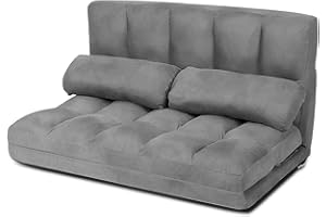 ‎COSTWAY COSTWAY 3 in 1 Bodensofa klappbar, Schlafsofa mit 6 stufig Verstellbarer Rücklehne & 2 Kissen, Sofabett mit Schlaffunktion, Lazy Sofa für Schlafzimmer, Wohnzimmer & Balkon, 150kg Belastbar (Grau)