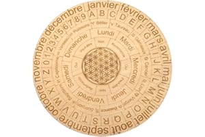 GARAULION Planche multifonction pour pendule divinatoire 20cm | Idéale pour vos séances de radiesthésie | Écrite en français avec mois, jours, lettres, chiffres, signes astrologiques, OUI/NON, Fleur de Vie