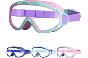 BeLikeFish Lunettes Piscine Enfants - Lunettes Natation Enfants Filles Garçons de 4 à 12 ans Antibuée Grand Lentille