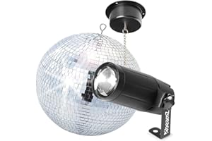 BeamZ - Pack Complet Boule à Facettes 30 cm, Moteur et Projecteur Spot LED 6 Watts - Boule Disco en Miroir Véritable, Idéale pour Soirées Ambiance Disco