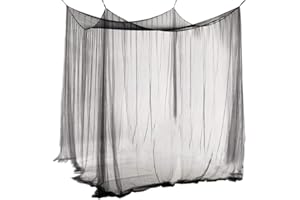 Aoreun Zanzariera Letto a Quattro Porte - Tenda Quadrata Nera in Poliestere per Letti Singoli e Matrimoniali da Interno ed Esterno