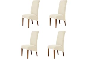 Odot Beige Chair Covers, Dining Chair Covers Set of 4, Stretch Corn Velvet Dining Room Slipcovers, Washable Removable High Back Slipcovers