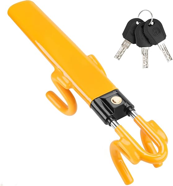 Tevlaphee Steering Wheel Lock Anti-Theft Car Device Heavy Duty Security Car Lock Antitheft Locking Devices Great Deterrent Adjustable Car Wheel Lock Anti Theft for Vehicle Truck with 3 Keys(Yellow) - 1