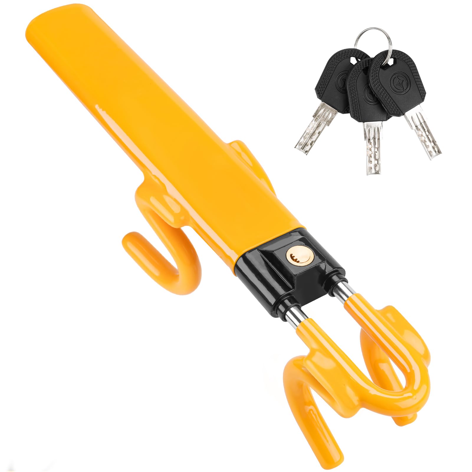 Tevlaphee Steering Wheel Lock Anti-Theft Car Device Heavy Duty Security Car Lock Antitheft Locking Devices Great Deterrent Adjustable Car Wheel Lock Anti Theft for Vehicle Truck with 3 Keys(Yellow) - 1