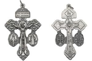 OVUNQUE PROTEGGIMI Croce crocifisso del Perdono. Ciondolo religioso. Medaglia Madonna Miracolosa. Medaglia San Benedetto. From Italy. Made in Italy.