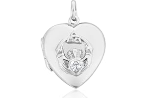 DTPSilver - 925 Sterling Silver - Rhodium Plated Trinity Claddagh Heart and Cubic Zirconia Locket