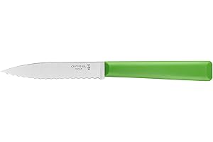 Opinel - N°313 Couteau Cranté de Cuisine Les Essentiels - Lame Dentée Acier Inoxydable - Manche Polymère Robuste - Passe au Lave-Vaisselle - Léger - Vert