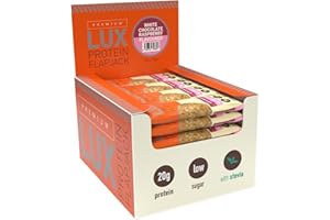 BW Premium LUX 20g High Protein Flapjack Bars 24 x 75g - Oat Based Low Sugar Snack - Bodybuilding Warehouse (White Choc Raspberry)