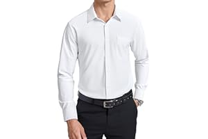 Enlision Camicia Uomo Manica Lunga No Stiro Elasticizzata Elegante Camicia che non si Stropiccia Uomo con Bottoni Antigrinza Taglio Regolare Formale da Ufficio con Tasca