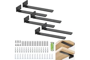 BATONCA 6 Pack Regalhalterung, Schwebende Regalträger, 25 cm, Robuste Regal Winkel (0.4 cm), Dickes Metall, Weiße Schwebende Regalhalterungen Mit Modernem Eisen-Finish - Schwarz