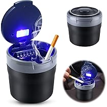 Posacenere Per Auto Con LED - Portatile, Con Coperchio | Per Auto, Casa, Ufficio | Nero