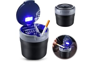 MITENING Cendrier de Voiture, LED Cendrier avec Couvercle Cendrier de Voiture Sans Fumée Cendrier à Cigare pour Voiture, Maison, Bureau et Voyage 7,7x7,7x7,3 cm Gris