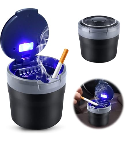 CENDRIER,Black--cendrier De Voiture Avec Couvercle Anti Odeur, En Acier