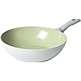 Salter BW09285 Earth 28cm Stir Fry Pan – Healthy Ceramic Non-Stick Coating, PFAS-Free Induction Cookware, Aluminium Deep Frying Pan for Noodles, Easy Clean, PFOA/PTFE-Free, Stay Cool Handle, Green