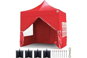 Gorilla Gazebo 2.5x2.5mtr Pop Up Commercial Grade Gazebo 4 Side Panels Leg Weights Peg Set Wheeled Carrybag (Red)