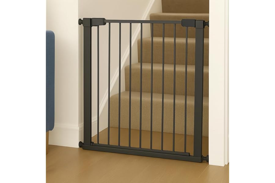For Your Little One Pressure Fit Safety Stair Gate – No Screws Needed | One-Hand Opening | Secure Baby & Pet Gate for Stairs, Doorways & Hallways (Grey, 75-86 cm Door Width)