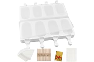 Aicerous® Grands Moules à Glace Silicone avec Couvercle, Moule à Crème Glacée, Ice Cream Mold with bâtonnet, BPA Free, avec 100 bâtonnets, 100 sacs OPP, 100 bandes d'emballage et 100 autocollants
