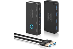 Przełącznik USB, RSHTECH USB Switch 3.0, aluminium, 2 w 5 wyjść USB, przełącznik do 2-PC części, 5 urządzeń USB, z 4 portami USB 3.0, jack audio 3,5 mm i 2 kablami USB, do drukarki, skanera, zestawu