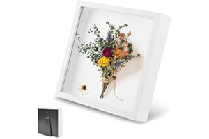 FEADBYT 3D Shadow Box, 30 x 30 cm Wooden Deep Picture Frame, Fill the Photo Frame, 3D Shadow Box Picture Frame, Flower Display Photo Frame, Used for Displaying Flowers, Souvenir Displays, White