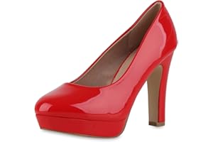 VAN HILL Damen Klassische Pumps mit Pfennigabsatz Lack Plateau Vorne
