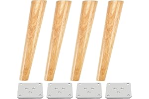 Qrity 4 PCS Wooden Furniture Legs Wood Sofa Legs Cabinet Feet Oblique Tapered Wooden Table TV Legs 35CM Height with Non-Slip Mat, Screws & Mounting Plate