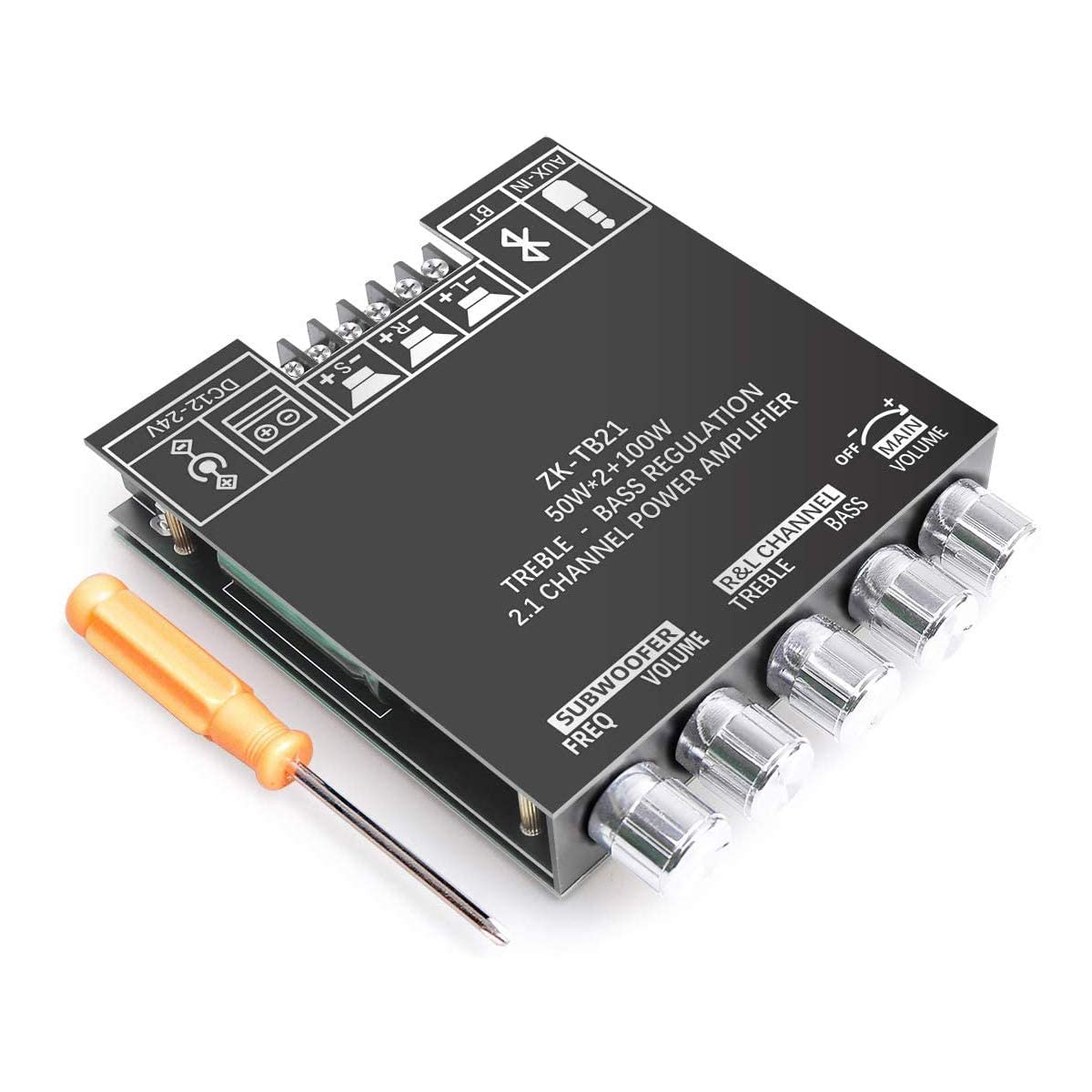 WANGCL 2x50W +100W 2.1 Channel Subwoofer Amplifier Board with Treble and Bass Control Dual TPA3116 Chip DC 12-24V Bluetooth and AUX Inputs DIY Wireless Speakers AMP Board