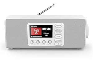 ‎HAMA Hama Digitalradio mit Wecker (DAB Radio mit großem Display, Küchenradio, DAB+, Seniorenradio mit einfacher Bedienung, Bluetooth, FM, Radiowecker, Stereo-Radio, kleines Radio mit gutem Empfang) weiß