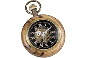 Tiong Wood Pocket Watch Mechanical Steampunk Elegant Copper Wooden Open Face Design Men's Pocket Watches with Chain Box Best Gifts