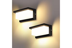Lightsjoy Applique Esterno 2 pezzi, IP66 Impermeabile Lampada da Parete, 18W 3000K LED per Balcone, Veranda, Via, Garage Terrazzo Corridoio, Giardino (Bianco Caldo)