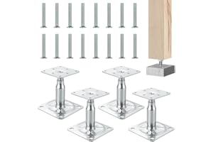 PEELANMALL Lot de 4 Supports de Poteau Réglables, Galvanisés, 100-130 mm, pour Support Poteau Bois, Pied de Poteau Réglable, Clôtures, Pergolas, Abris