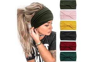 MIQIQAO 6 Pcs Headbands for Women's Hair UK Head Scarfs Wide Soft Ladies Headband Boho Fashion Bandanas Knot Adult Hairbands Elastic Sport Running Yoga Head Wraps (P6WColorGreen)