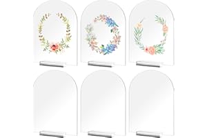 DRERIO 6 Pack Clear Arch Acrylic Sign Blank Arched Round Top Acrylic Sheet, Transparent Acrylic Table Numbers Cards Signs with holder Base, Reusable Wedding Sign for Decoration, Party, Anniversary
