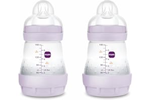 MAM Pack 2 Biberones Anticólicos, Recién Nacido, 0-2 Meses, 160ml, con Tetina 1 Flujo Lento de Fácil Aceptación, Autoesterilizable y Fácil de Limpiar, MAM Easy Start Anti-Colic, Rosa Mate, 2uds