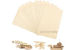 GIGTOOP 12 Feuilles de Bois de Balsa 300 * 200 * 2mm Contreplaqué non Fini Minces de Bois de Balsa planches en bois pour travaux manuels rectangulaires A4 en bois naturel pour bricolage, peinture