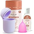 Senziwash Sterilizer Case & Truecup Reusable Menstrual Cup With Cupwash For Women|Portable Cleaning Container & Microwave Steamer (Large Combo(Lavender)),3 Count