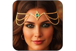 Fashband Catenina per capelli in stile bohémien, con strass dorati, accessorio per capelli, festival, Halloween, per donne e ragazze