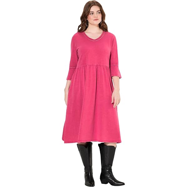 Ulla Popken Schlupfrock Mdrock Lederoptk-Detals A-Lne Elastkbund
