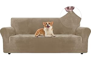 Ystyle Funda Sofa 3 Plazas, Fundas para Sofa Terciopelo, Fundas Sofa Ajustable, Cubre Sofa Elastica, Protector Sofa Gatos Arañazo Y Perros Mascotas, Funda Sofá con Reposabrazos, Camello