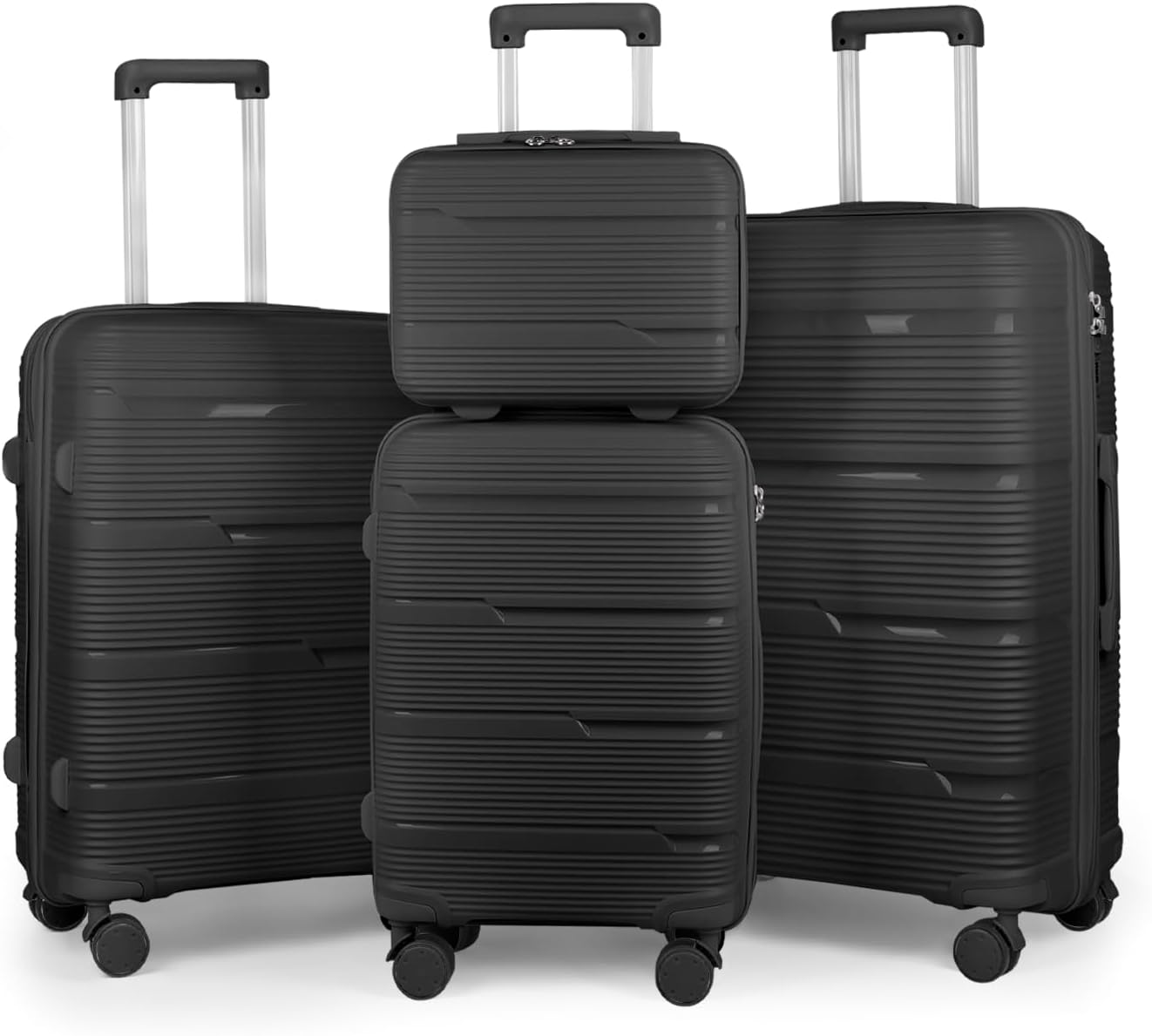 MERCURY TEXTIL- Juego de 4 Maletas de Viaje Neceser, Cabina, Mediana y Grande de Polipropileno con Ruedas Giratorias 360º y Cierre de Seguridad. (Negro)